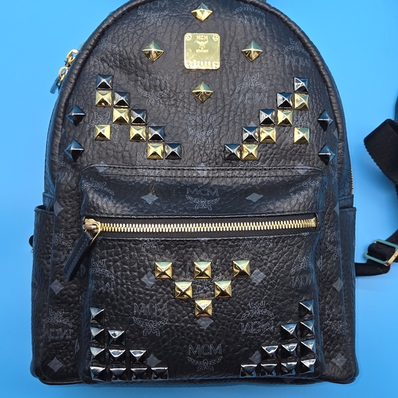 MCM Handbags - MCM Black and Gold Studded Backpack
